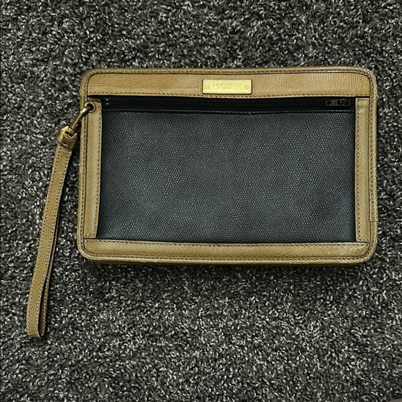 MORABITO PARIS Black & Brown Leather Clutch Bag Cosmetic Hand Bag - Picture 2 of 13